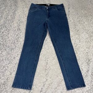 Woman Within 16W Blue Straight Leg Jeans Elastic Waist Stretch Denim (E41)